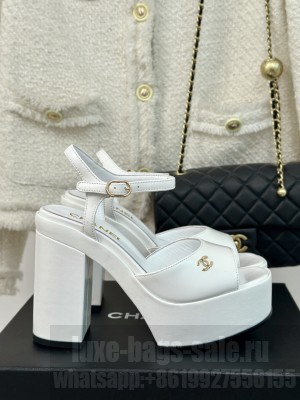Chanel 12cm Calfskin Platform G45740 Sandals White 2024 