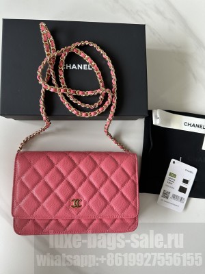 Chanel Caviar Leather & Gold-Tone Metal Wallet On Chain WOC Bag A33814 Pink