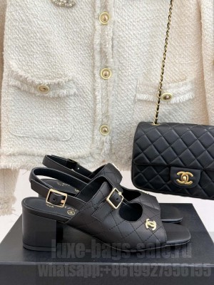 Chanel Goatskin CC logo sandals Black