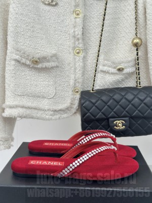 Chanel Thongs Velet & Strass Red & Silver 2025