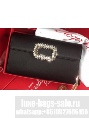 Roger Vivier Evening Envelope Chain Shoulder Flap Clutch Bag In Silk Satin Black 02