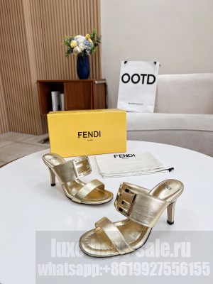 Fendi Calfskin Signature Slide Sandals Mule 2022 Collection Gold