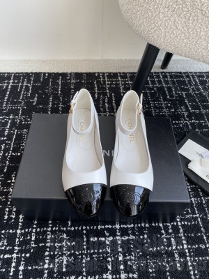 Chanel Mary Janes Calfskin Embossed Pearl Chain Black