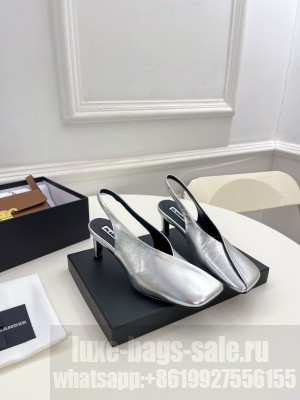 JIL SANDER Lambskin Squared Toe 6.5cm Silver Slingback sandals