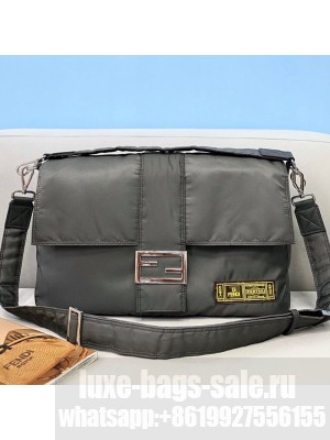 Fendi Men's Baguette Nylon Large Bag Grey  2021 Collection