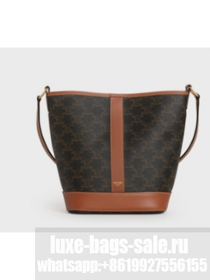 Celine SMALL BUCKET IN TRIOMPHE CANVAS AND CALFSKIN 191442 TAN