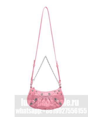 Balenciaga Le Cagole Mini Purse With Chain Crocodile Embossed Pink