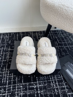 Alexander Wang Wool 5cm Platform Slides White Sandal 