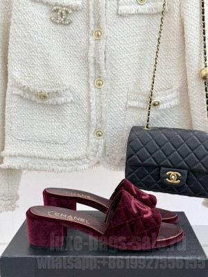 Chanel Quilted Velvet CC Logo 6cm Slide Mule Burgundy 2025