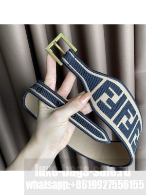Fendi 60mm Canvas Belt FF Embroidered 2021 Collection Navy
