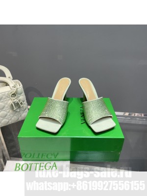 BOTTEGA VENETA Stretch 9cm Strass-embellished silk Light Green Crystal mules
