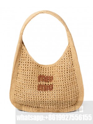 Miumiu Woven Fabric Hobo Bag 5BC116 Apricot