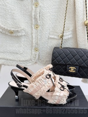Chanel Fabric Trim Bow Heel 5cm Sandals 2025 Pink