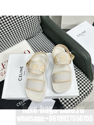 CELINE CLEA TRIOMPHE SANDAL IN CALFSKIN - VEGETAL TANNING & CANVAS WHITE