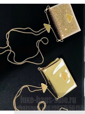 Prada brushed leather card holder with shoulder strap 1MR024 gold