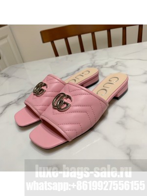 Gucci GG Marmont Leather ‎Slide Sandals Pink 2021 Collection