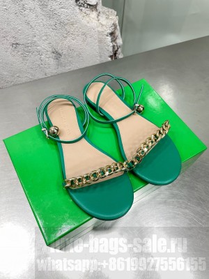 Bottega Veneta Dot Leather Chain Flats Sandals 2022 Collection Green