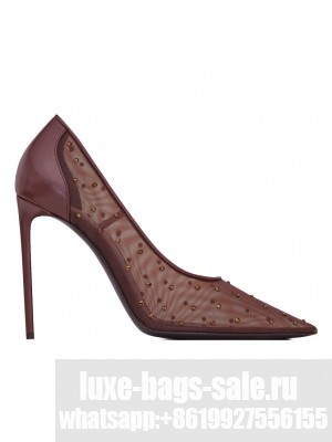 Saint Laurent Women's Anja Pumps In Rhinestone Mesh Dark Coffee