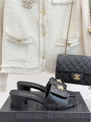 Chanel Quilted Lambskin Heel Slides Sandal 5cm with Foldover G45474 Black 2025 (MD-250415056 )