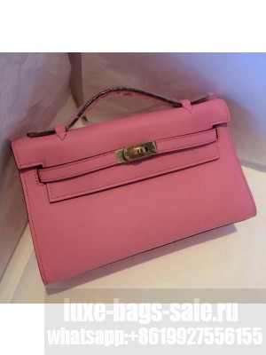 HERMES KELLY 22 EPSOM LEATHER CLUTCH BAG IN pink