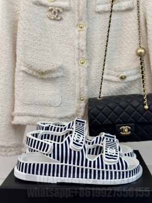 Chanel Stripes Beach Flat Sandals 2024 01