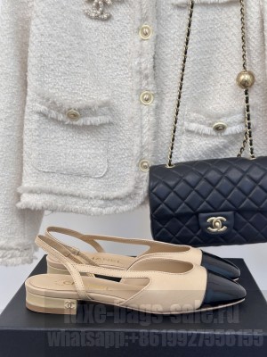 Chanel Slingback Lambskin & Patent Leather Beige,Black Flat 2025