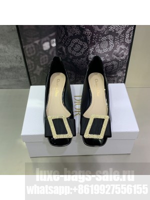 Christian Dior 3.5cm IDYLLE HEELED SANDAL Black Patent Leather and Resin Pearls