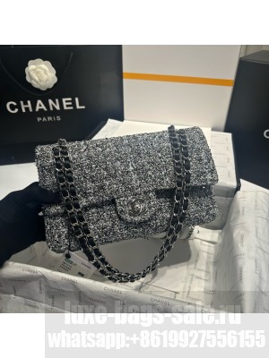 Chanel Tweed CLASSIC HANDBAG A01112 gray