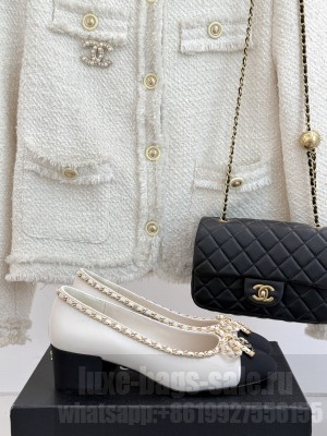 Chanel Calfskin 6.5cm Pumps with Chain Bow White 2025