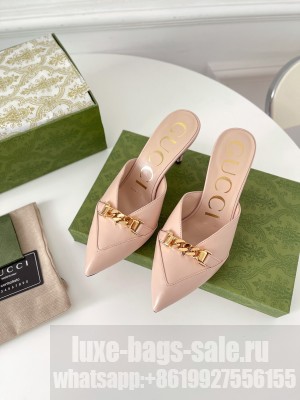 Gucci Women's lambskin with Chain 75mm Mule Beige 2021 Collection