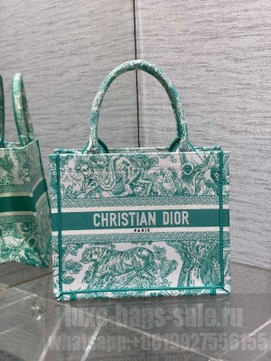 Small Dior Book Tote Aquamarina Toile de Jouy Embroidery M1265Z
