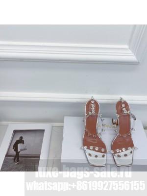 AMINA MUADDI Julia crystal-embellished PVC heel 9.5cm silver sandals 2021 Collection