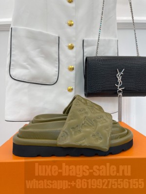 Louis Vuitton Unisex Pool Pillow Comfort Slide Sandals in Monogram Textile Olive