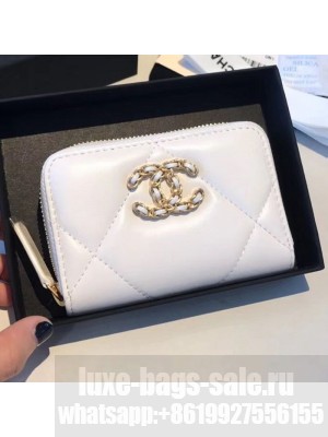 Chanel 19 Goatskin Zipped Coin Purse AP0949 White 2019 Collection