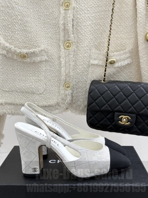 Chanel Slingback 9cm Suede Goatskin & Grosgrain White G45509 2025