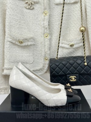 Chanel Women's 7cm Heel Quilted Lambskin Leather Pumps White