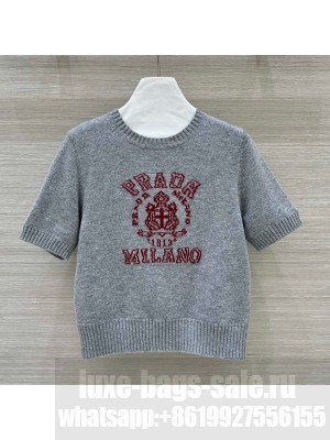 Prada Wool Short-sleeved Sweater P121728 Grey 2024
