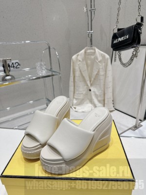 Fendi Fashion Show 14cm Heel First Wedge Slide Sandal White