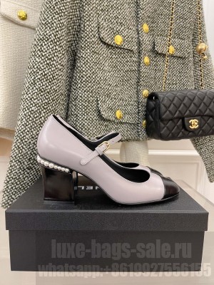 Chanel Heel 75mm Mary Janes With Pearl Pumps Gray Spring 2022 Collection