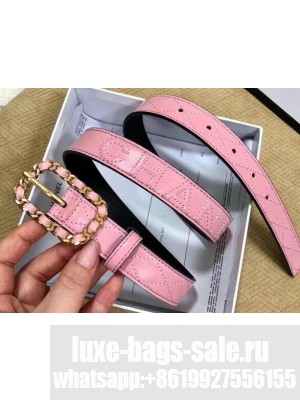 Chanel Width 2.5cm Chain Buckle Quilting Leather Belt Pink
