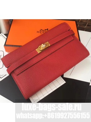 Hermes Kelly Handmade Wallet in Clemence Leather Red