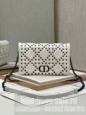 DIOR CARO MACROCANNAGE POUCH Macrocannage Calfskin with Star Motif S5135BN white