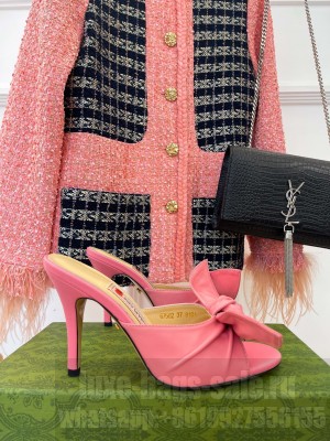 Gucci Calfskin 8.5cm Heel Slide Sandals Pink