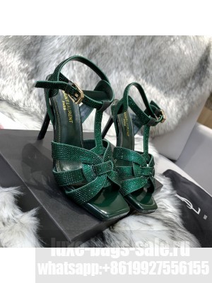 Saint Laurent Crystal Fabric High- Heel Sandals 10cm Green 04 2021 Collection