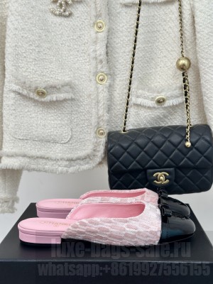 Chanel Women's Velvet & Patent Leather Slide Flat Pink