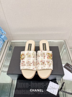 Chanel Tweed Platform Heel Slide Sandals 5.5cm Flat Slide Sandals 017