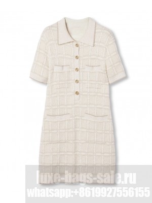 Gucci Women's Wool And Lame Check Jacquard Dress Cream