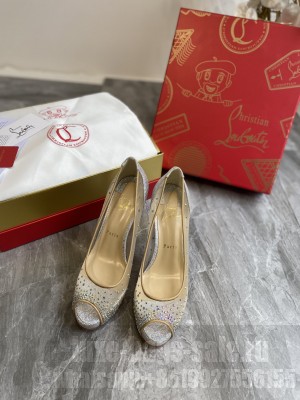 Christian Louboutin Grained Leather Crystal Mesh 10cm Peep-toe Platform 02 2021 Collection