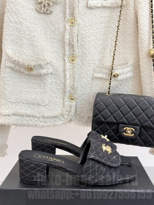 Chanel Quilted Denim Heel Slides Sandal 5cm with Foldover G45474 Black 2025