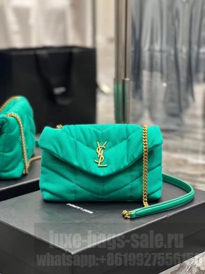 SAINT LAURENT PUFFER TOY BAG IN CANVAS AND SMOOTH LEATHER 620333 green